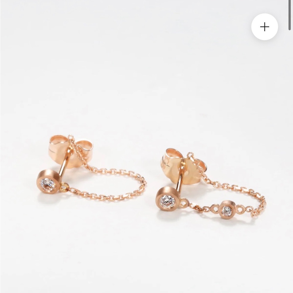 Sirciam - Tiny Diamond Chained Earrings 14 K Gold